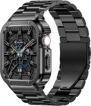 Black Stainless Steel Band Compatible w Apple Watch Band 45mm iWatch Series 9-7